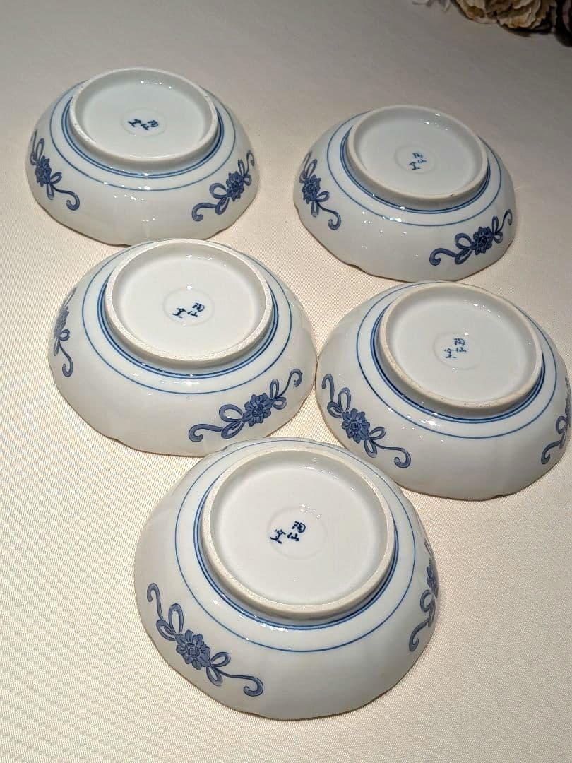 陶仙窯　古伊万里風　染錦花柄　小鉢5個　盛鉢揃