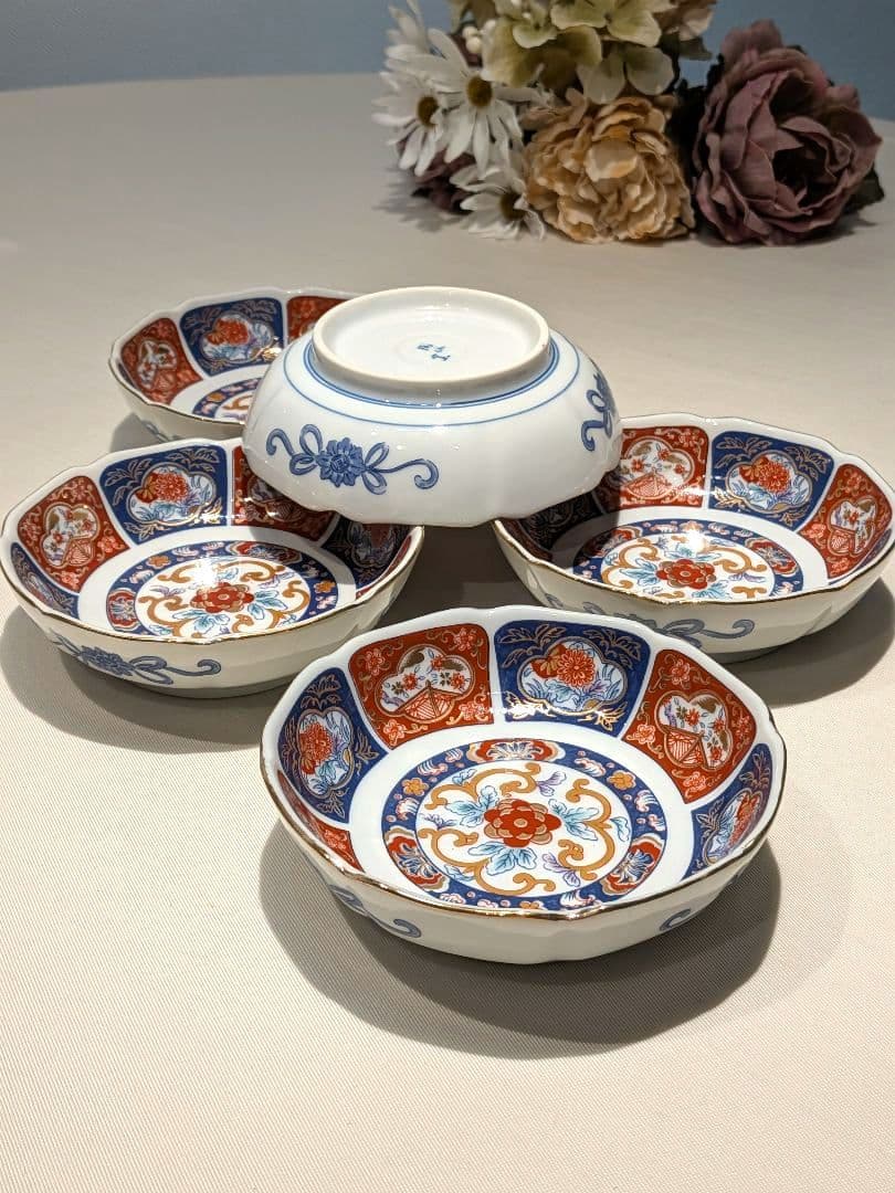 陶仙窯　古伊万里風　染錦花柄　小鉢5個　盛鉢揃