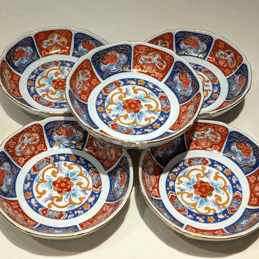 陶仙窯　古伊万里風　染錦花柄　小鉢5個　盛鉢揃