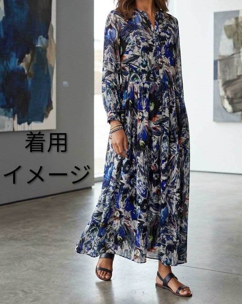 ダーマコレクション　シルク混　マキシ丈ワンピース 華やか総柄　大きいサイズ