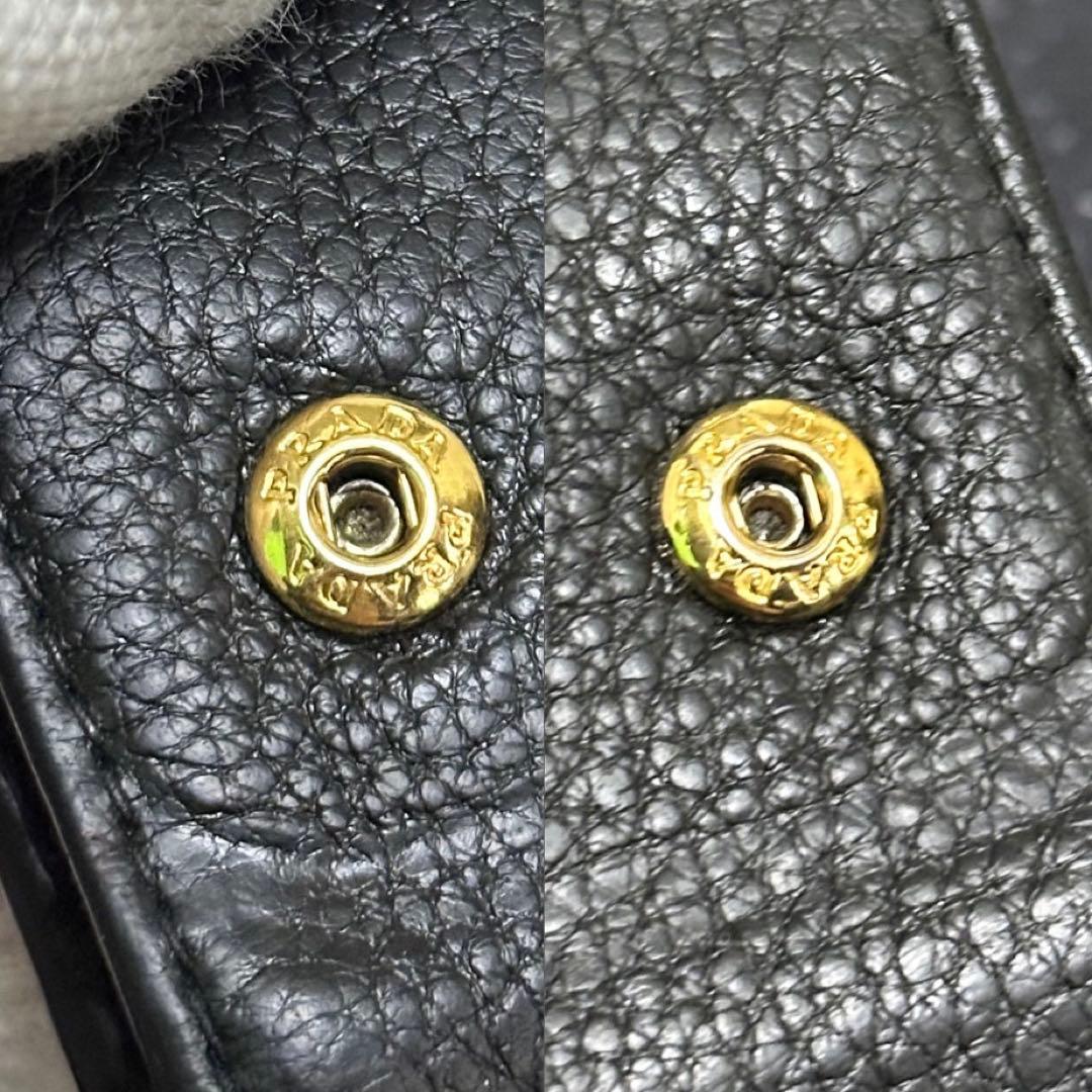 PRADA プラダ　キーケース　6連　ゴールドロゴ シボ革　ブラック