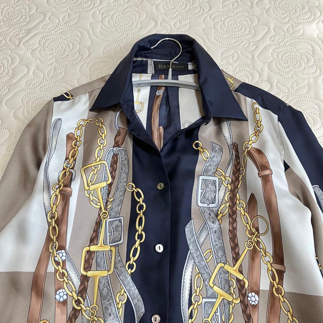 極美品✨️ダーマコレクション シャツ シルク Ｌサイズ スカーフ調 ブラウス