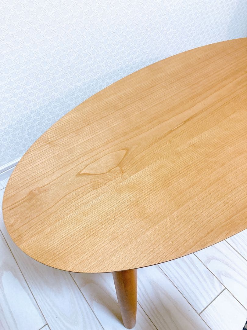 【新品未使用】木製　楕円形　ローテーブル 折りたたみ　約90cm 北欧