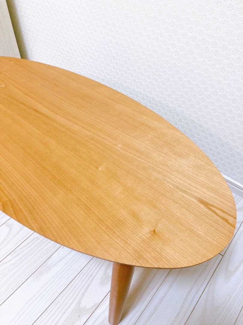 【新品未使用】木製　楕円形　ローテーブル 折りたたみ　約90cm 北欧