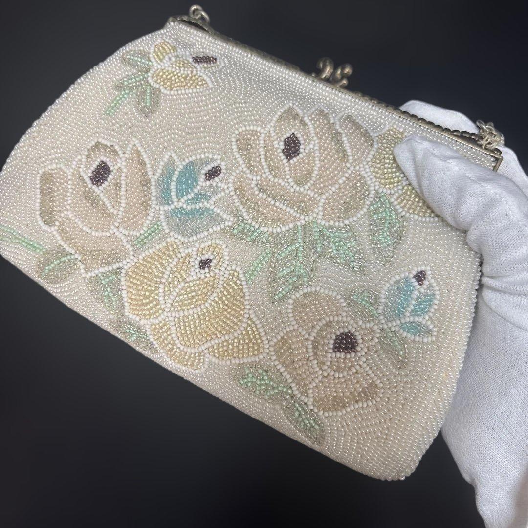 フラワー刺繍 和装バック がま口 ビーズバッグ 未使用 廃盤 ビンテージ札付き