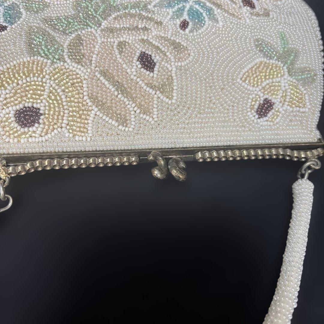 フラワー刺繍 和装バック がま口 ビーズバッグ 未使用 廃盤 ビンテージ札付き