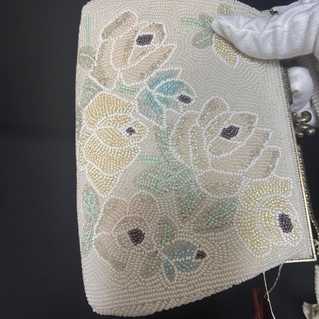 フラワー刺繍 和装バック がま口 ビーズバッグ 未使用 廃盤 ビンテージ札付き