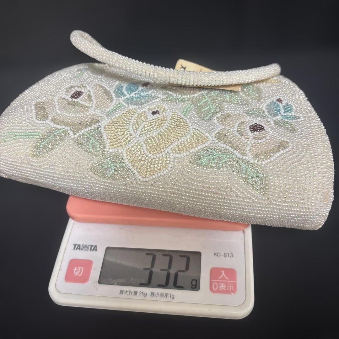フラワー刺繍 和装バック がま口 ビーズバッグ 未使用 廃盤 ビンテージ札付き