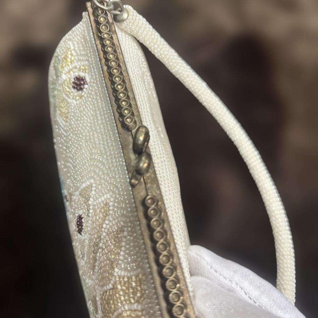 フラワー刺繍 和装バック がま口 ビーズバッグ 未使用 廃盤 ビンテージ札付き