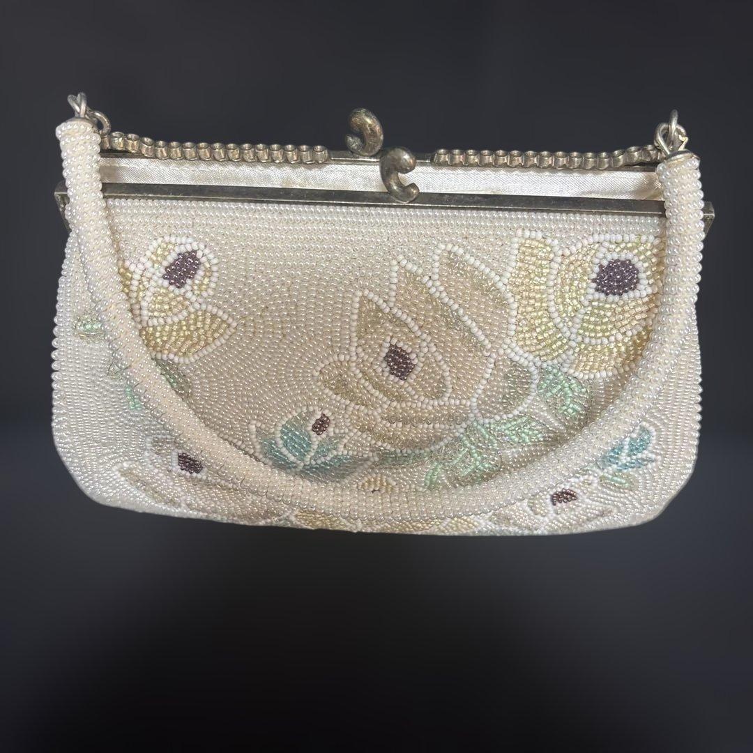 フラワー刺繍 和装バック がま口 ビーズバッグ 未使用 廃盤 ビンテージ札付き