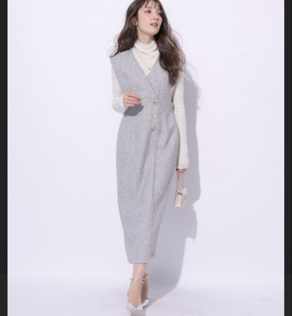 Apuweiser-riche ラップツイードジャンスカ　1 ライトグレー　美品