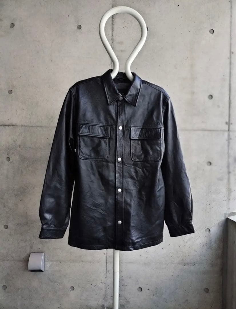 ヴィンテージ レザー シャツ ジャケット ブラック M〜L相当