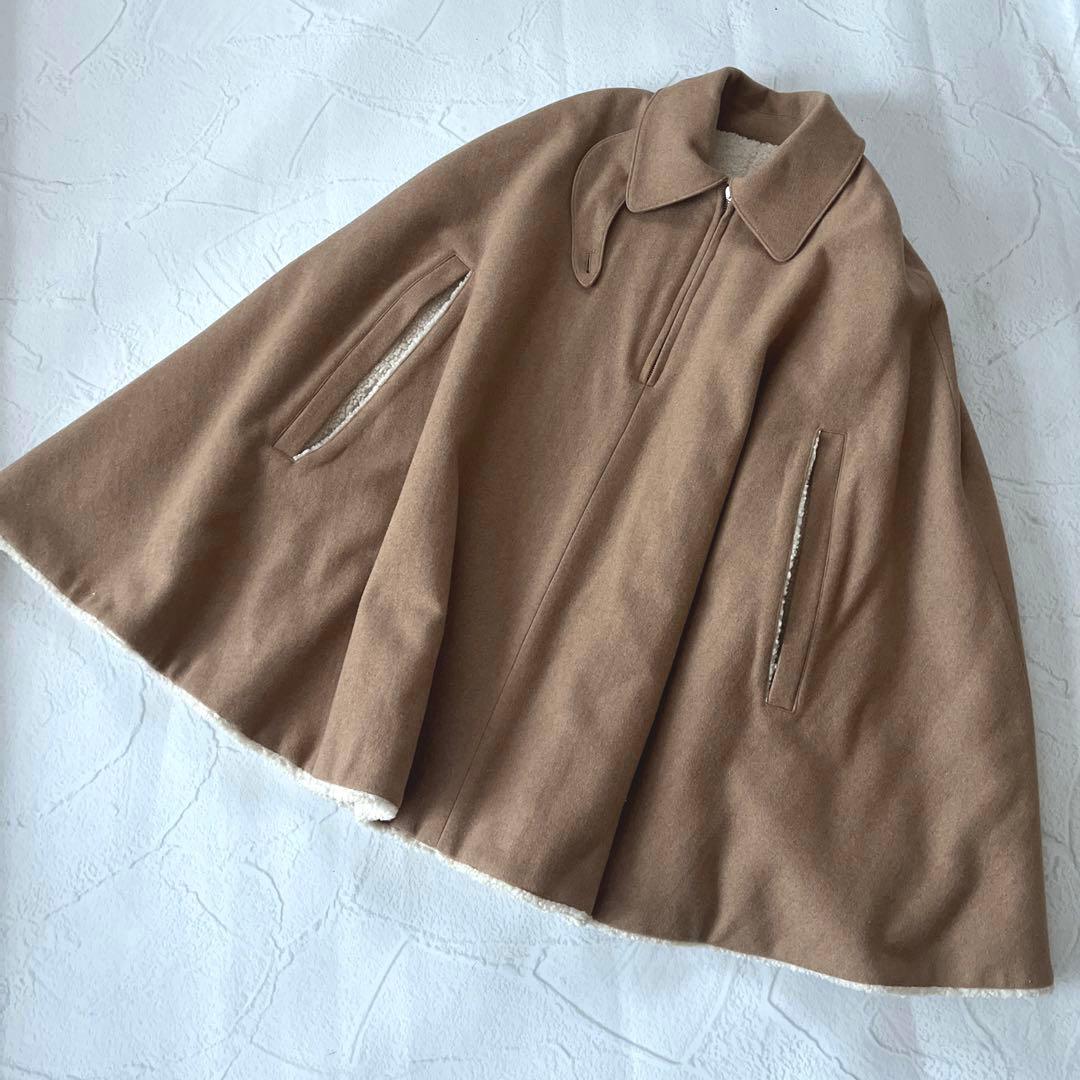 美品 CLANE リバーシブル ボア ミリタリー ケープコート ウール
