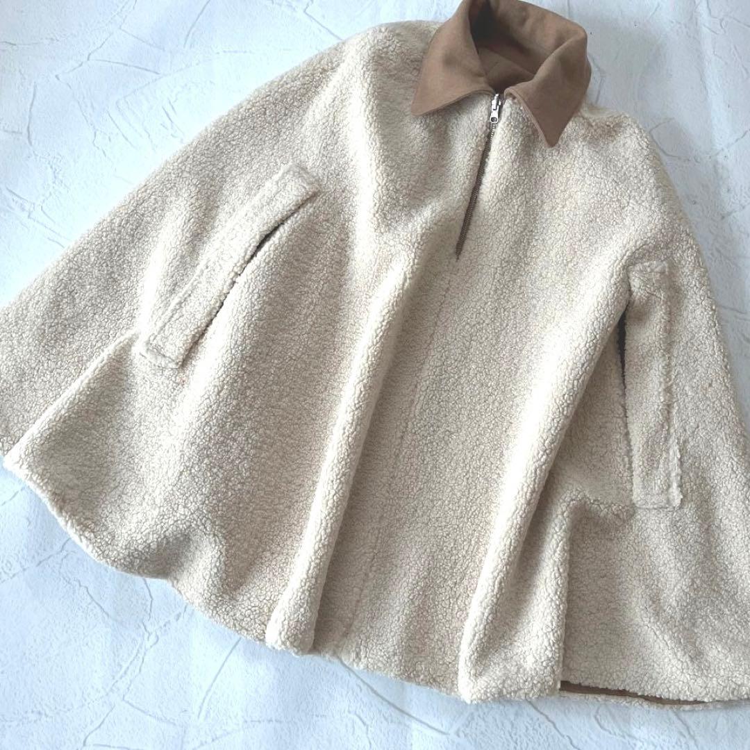美品 CLANE リバーシブル ボア ミリタリー ケープコート ウール