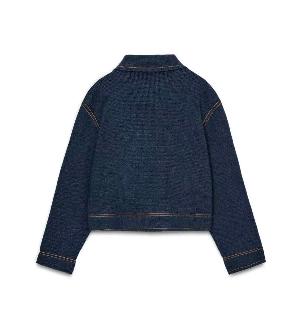 【ZARA】ザラ L コントラストボタン付きニットジャケット ゴールドボタン