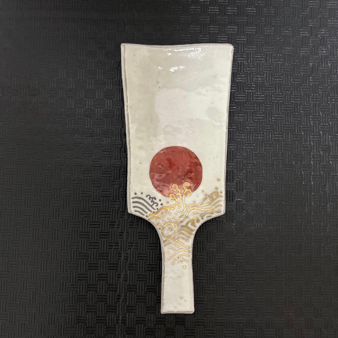 清水焼 粉引羽子板皿 5枚セット／絵替り 祖母譲り 和食器 飾り皿 元箱付き