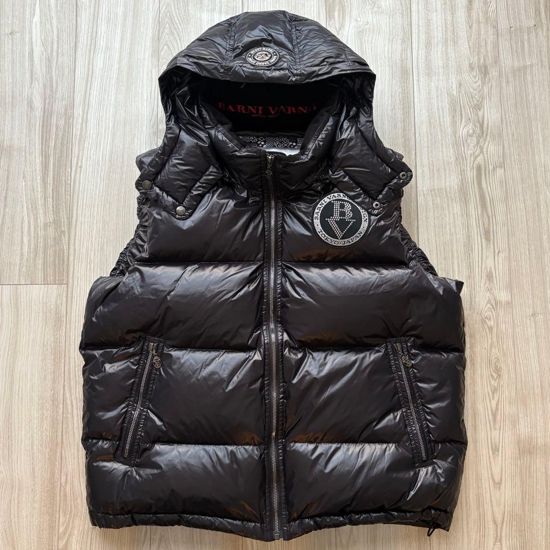 【極美品】BARNI VARNO ラインストーンロゴダウンベスト ブラック XL