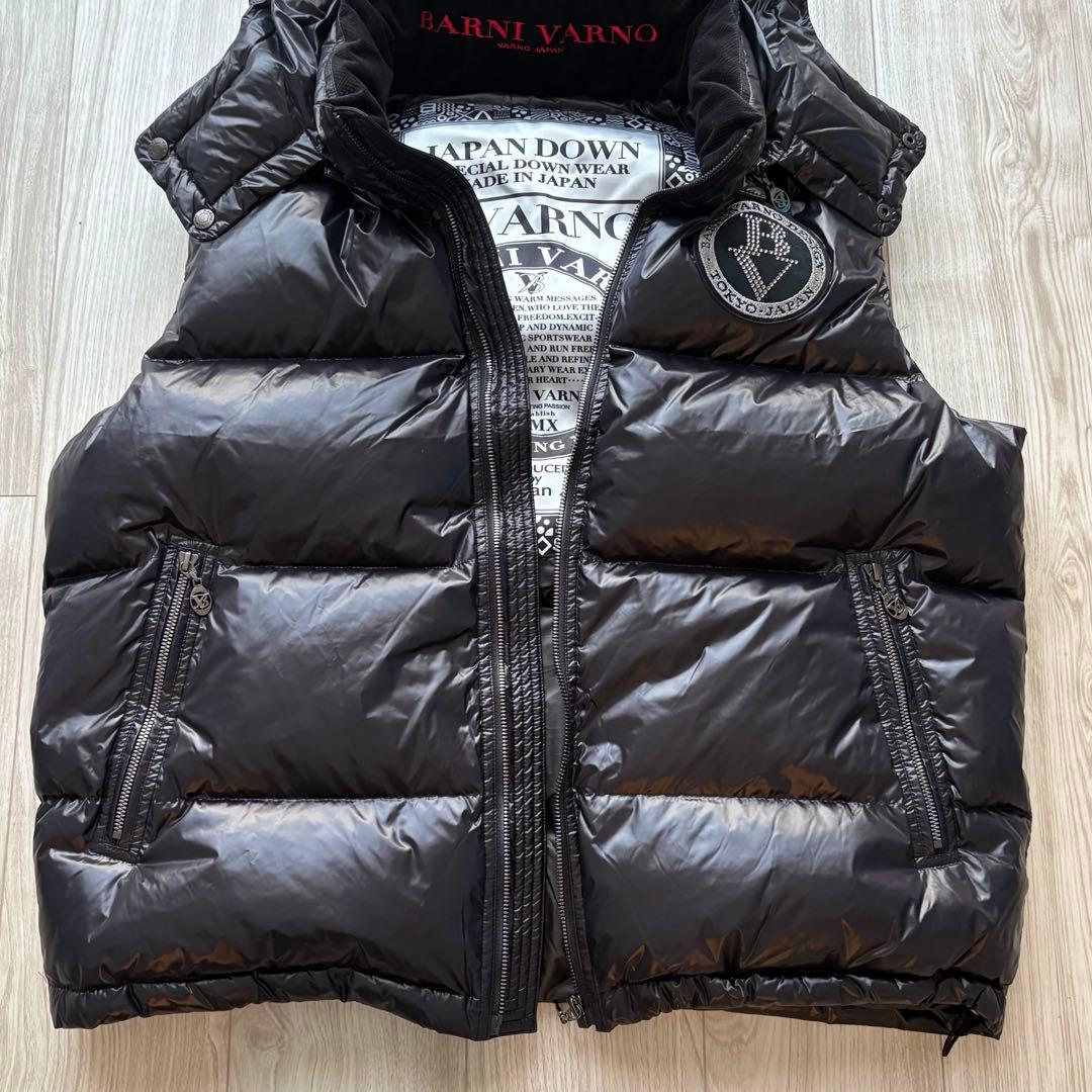 【極美品】BARNI VARNO ラインストーンロゴダウンベスト ブラック XL