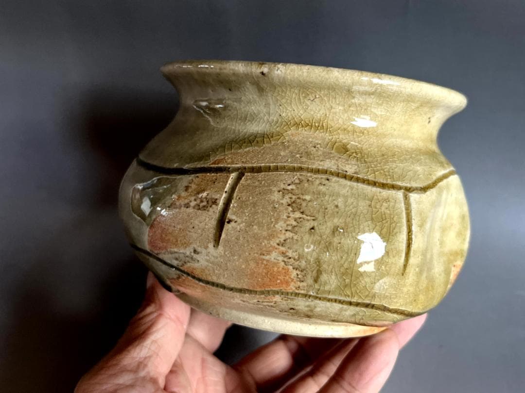建水■伊賀焼 箆目 えくぼ お茶道具 古美術 時代物 骨董品■