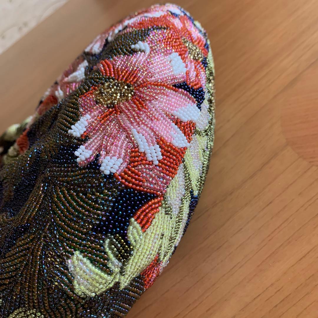 花柄ビーズ刺繍和装用バッグ