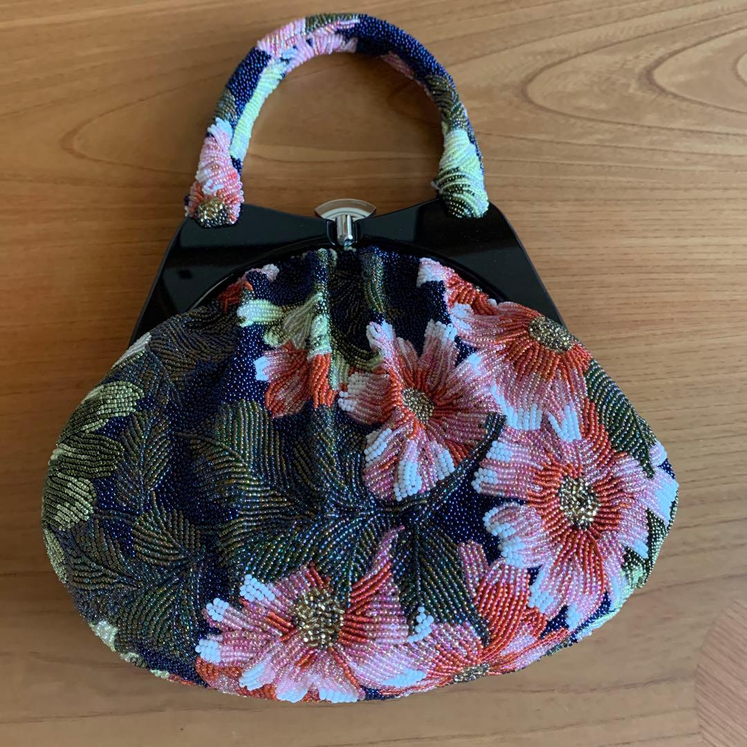 花柄ビーズ刺繍和装用バッグ