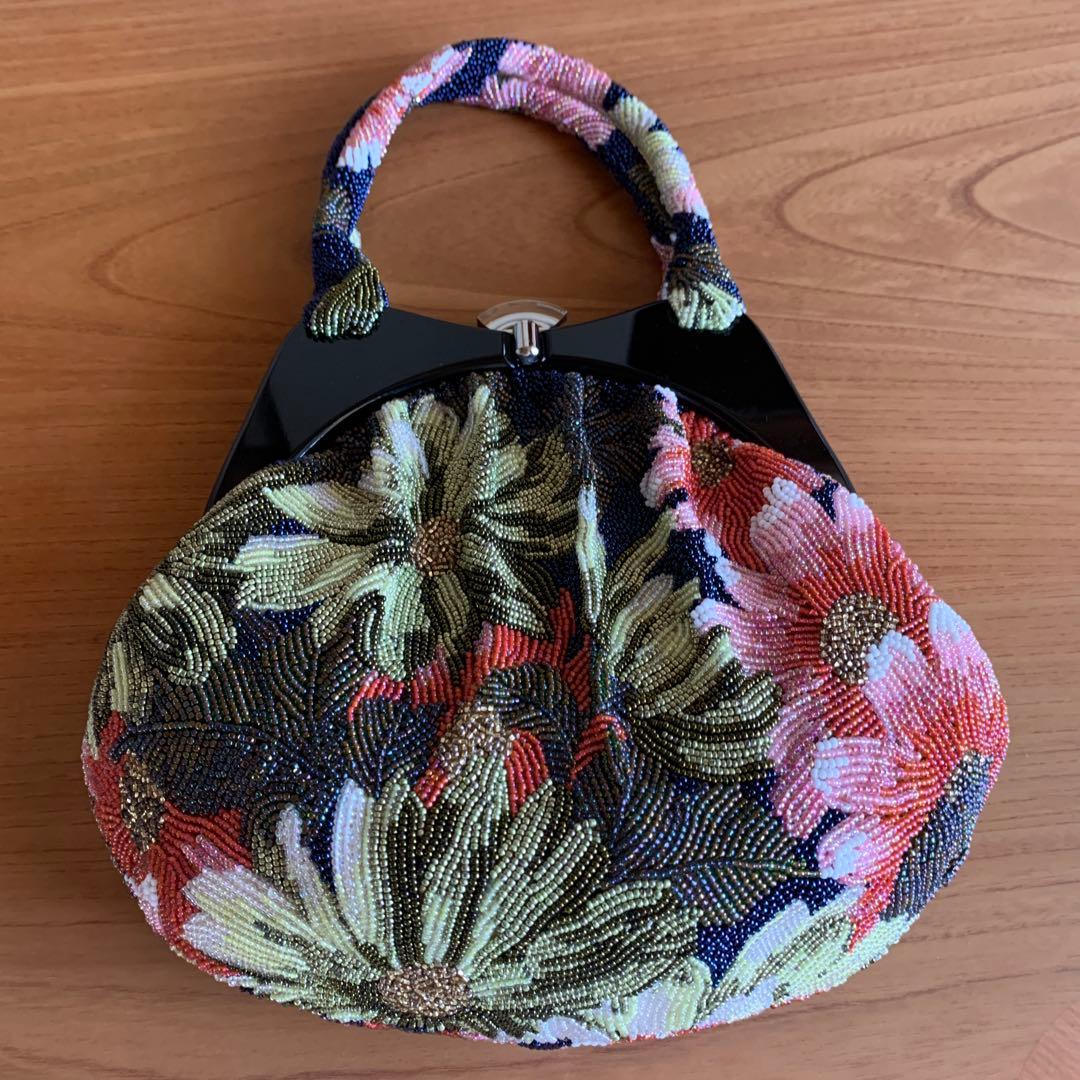 花柄ビーズ刺繍和装用バッグ