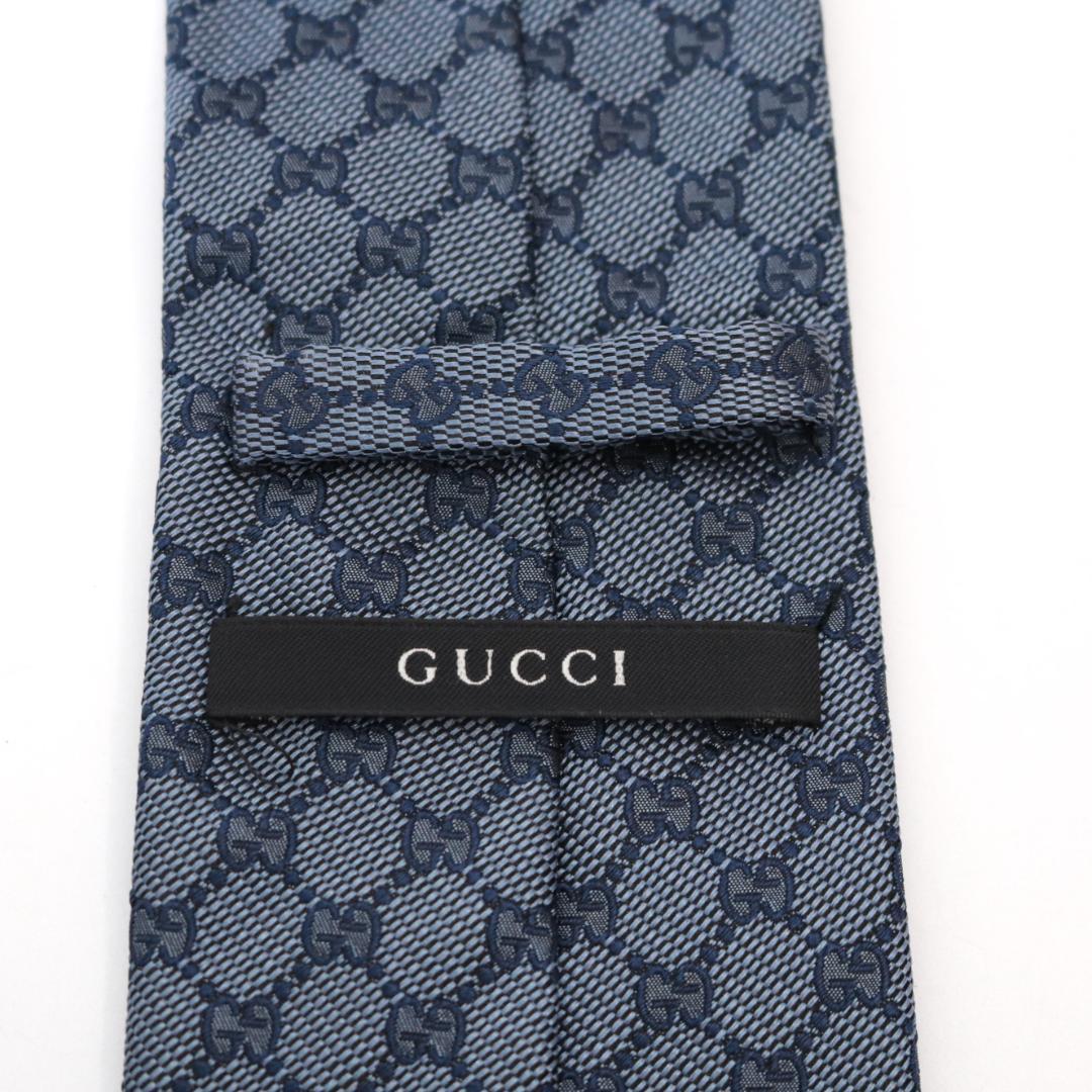 GUCCI ネクタイ　ブルー　 GG柄　パターン　ジャガード　シルク100％