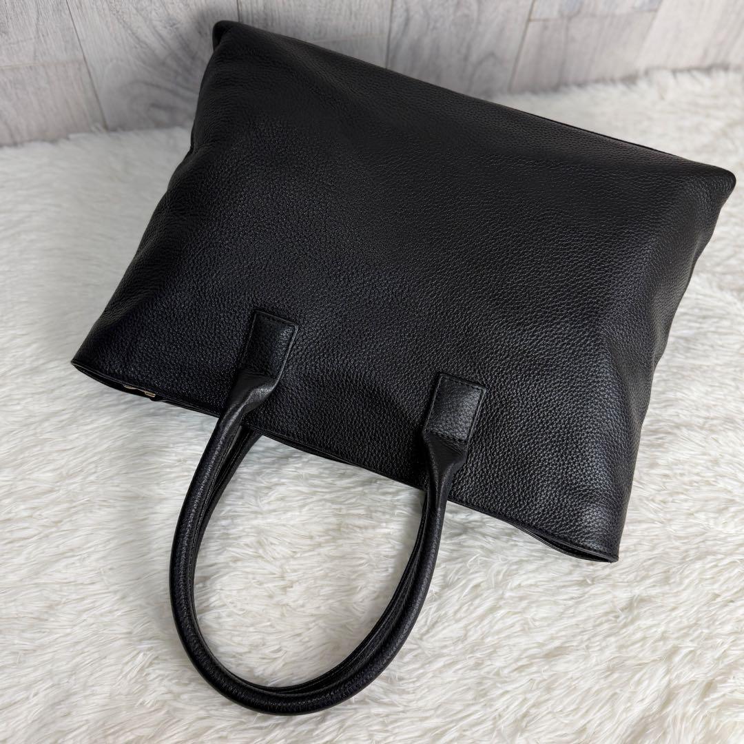 美品♡A4♡HushTug ハッシュタグ レザー トートバッグ ブラック シボ革