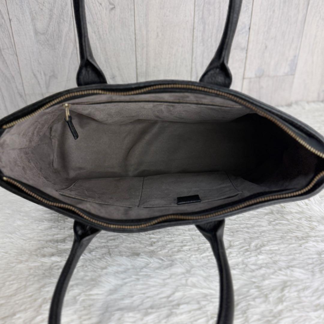 美品♡A4♡HushTug ハッシュタグ レザー トートバッグ ブラック シボ革