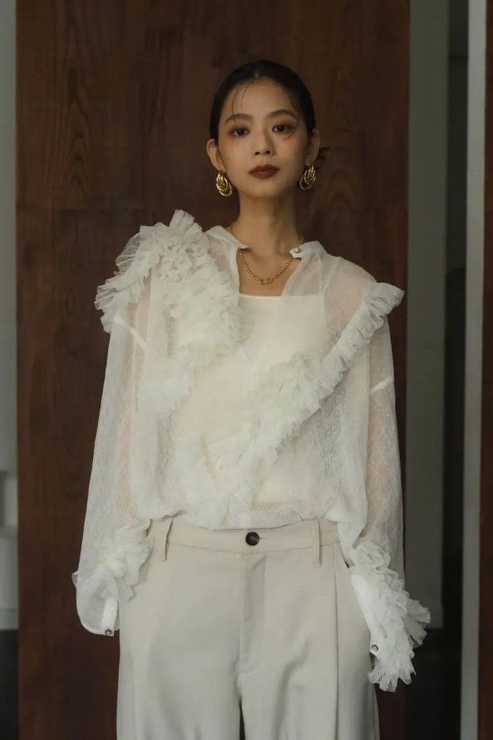 Knuth Marf tulle design blouse white 新品