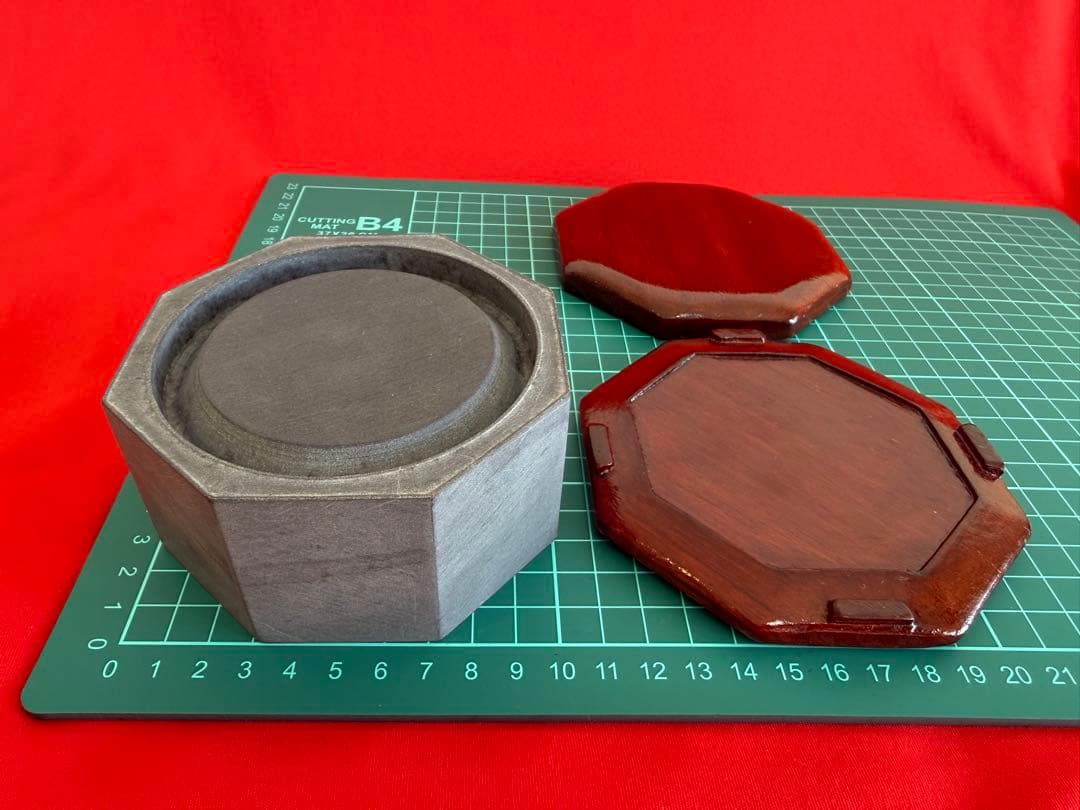 う*様 八角端渓硯 ★☆ 木製漆器箱 書道具 硯