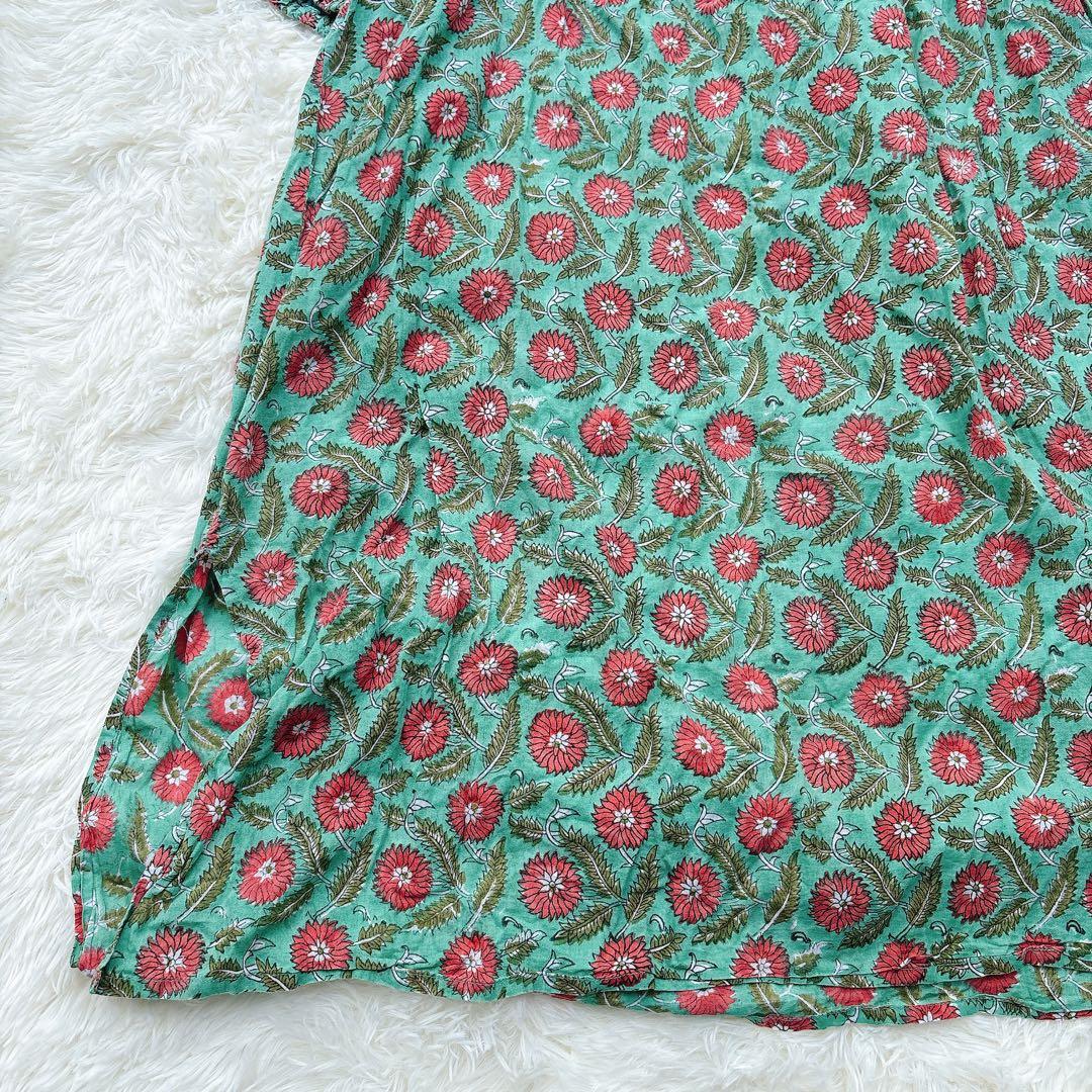 【美品✨】Kiiraキーラ　ロングシャツワンピース　コットン　インド綿　花柄　F