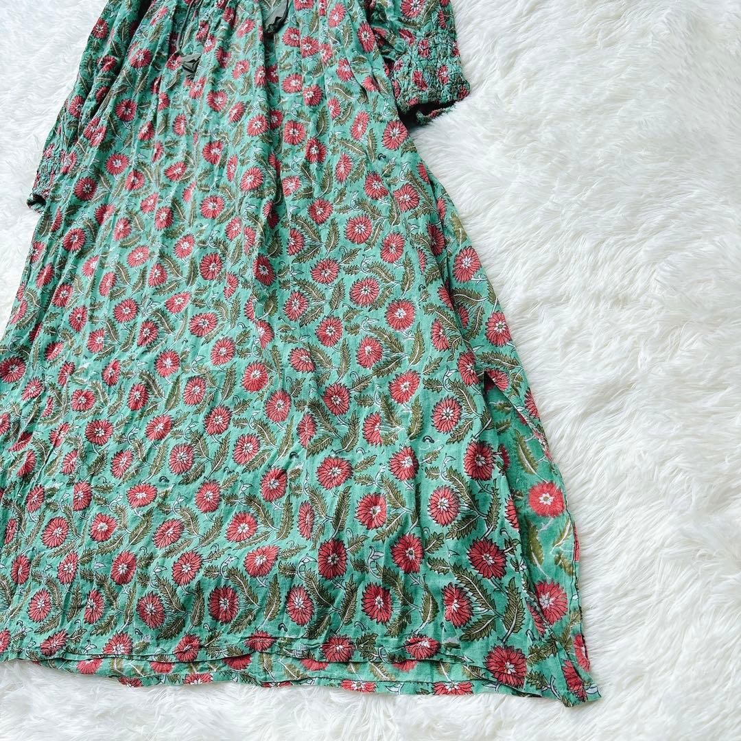 【美品✨】Kiiraキーラ　ロングシャツワンピース　コットン　インド綿　花柄　F