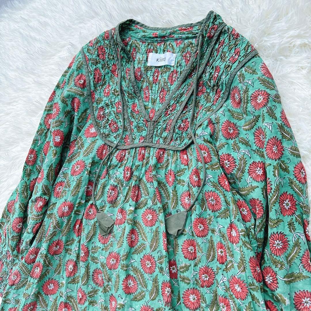 【美品✨】Kiiraキーラ　ロングシャツワンピース　コットン　インド綿　花柄　F