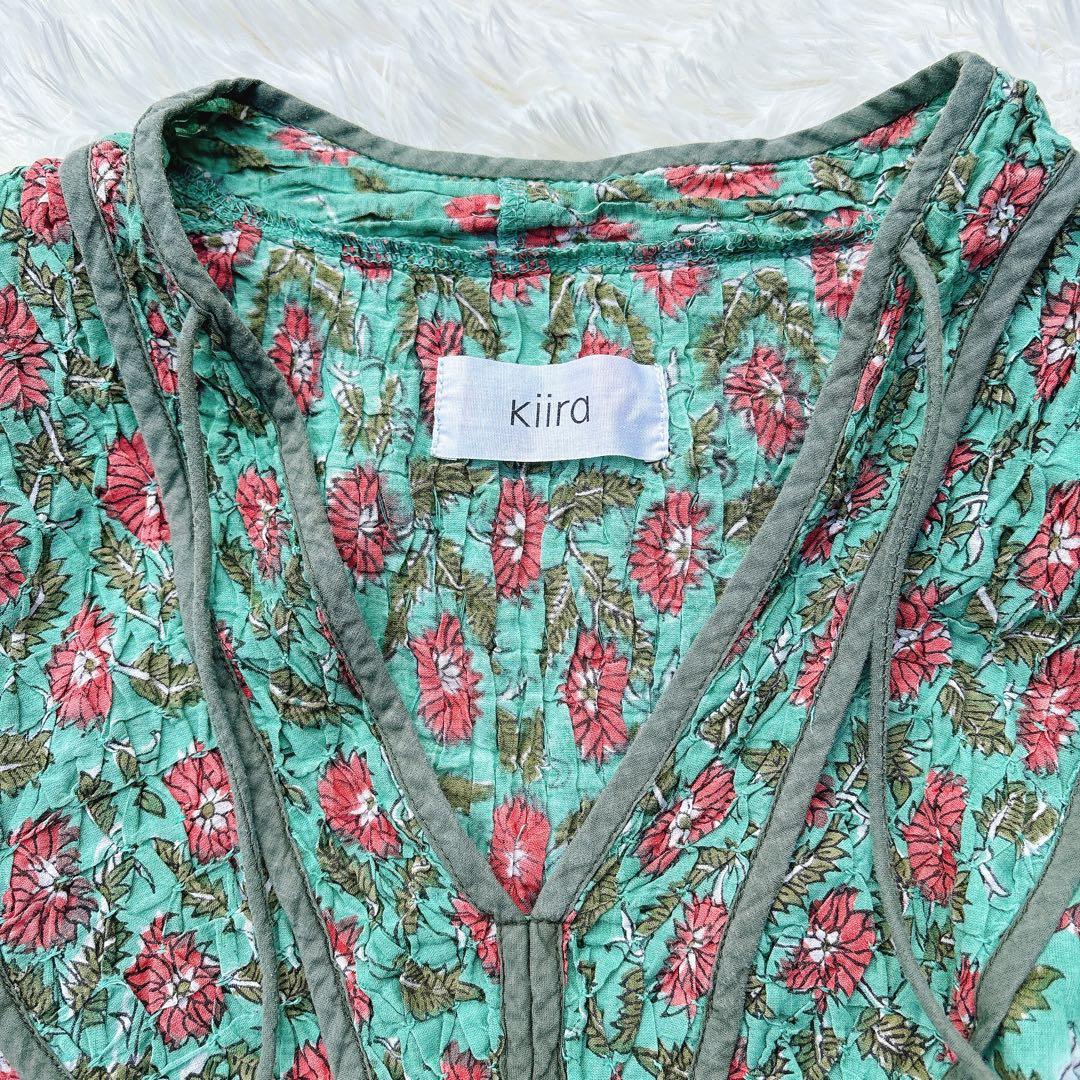 【美品✨】Kiiraキーラ　ロングシャツワンピース　コットン　インド綿　花柄　F