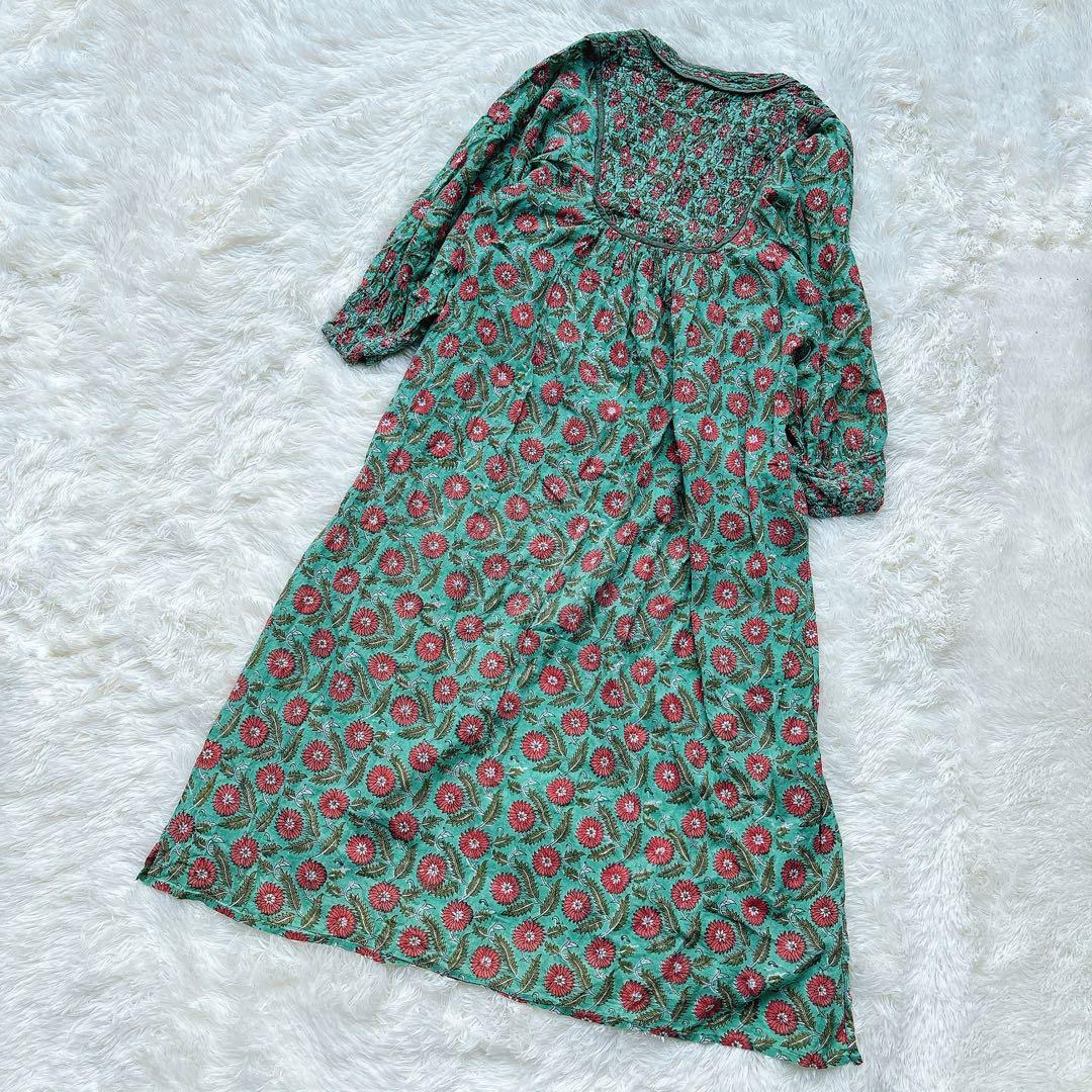 【美品✨】Kiiraキーラ　ロングシャツワンピース　コットン　インド綿　花柄　F