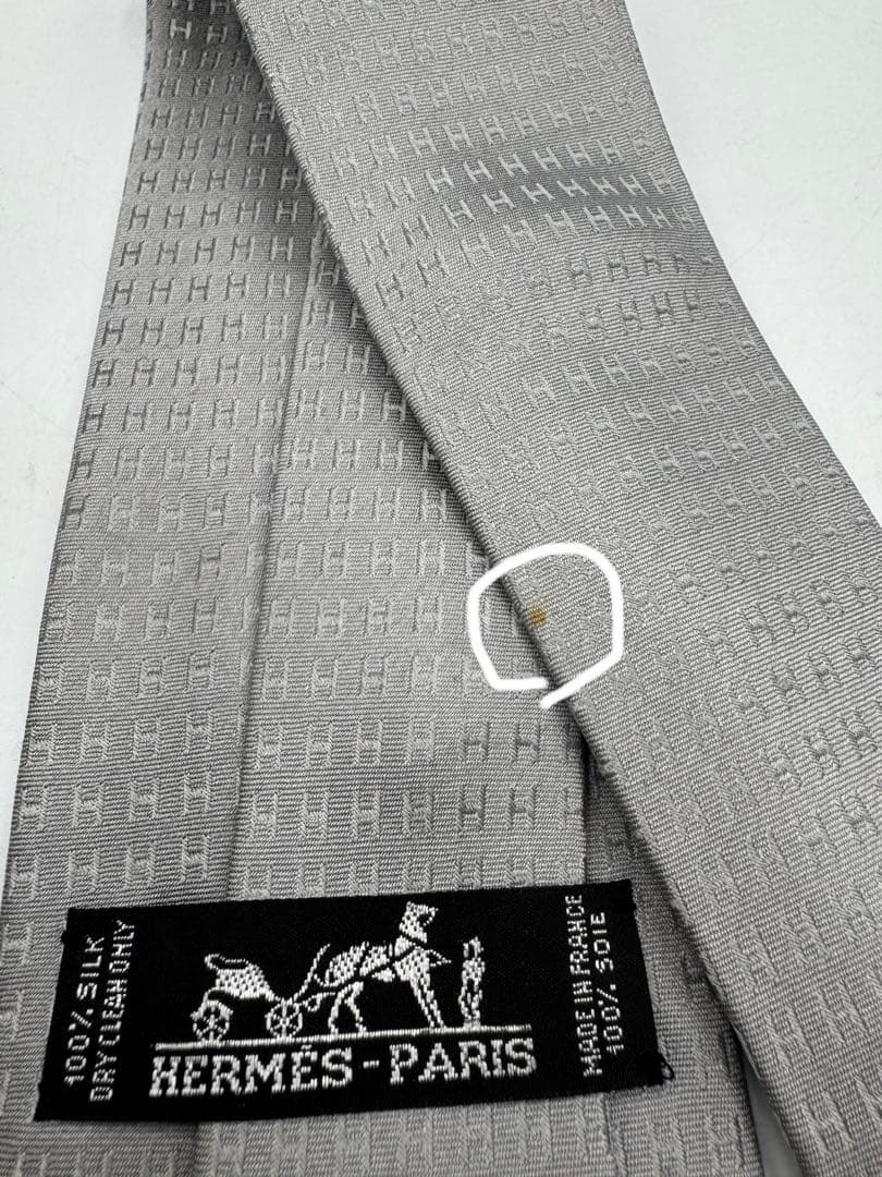 エルメス　ネクタイ H柄 ファソネ シルバー　グレー　HERMES