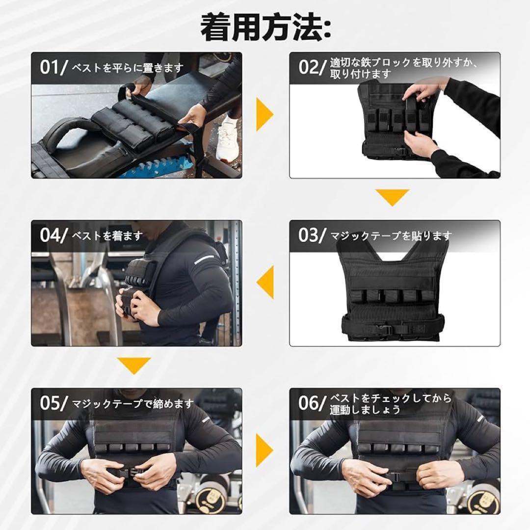 【20kg】ウエイトベスト 筋トレ 調節可 水洗い ウエイトジャケット 負荷運動
