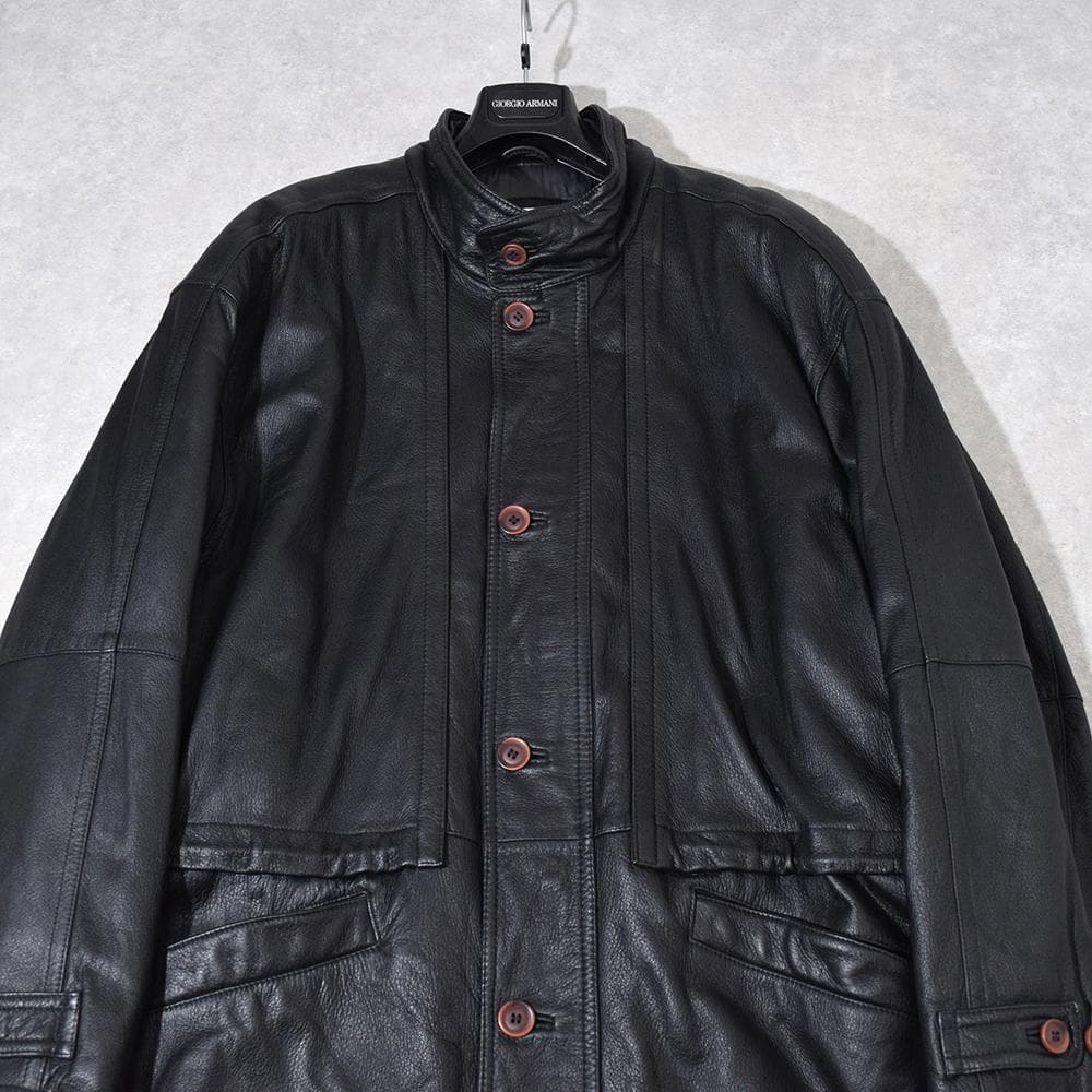 ドイツ老舗 CHRIST 鹿革 ディアスキン レザーフィールドコート 黒 52