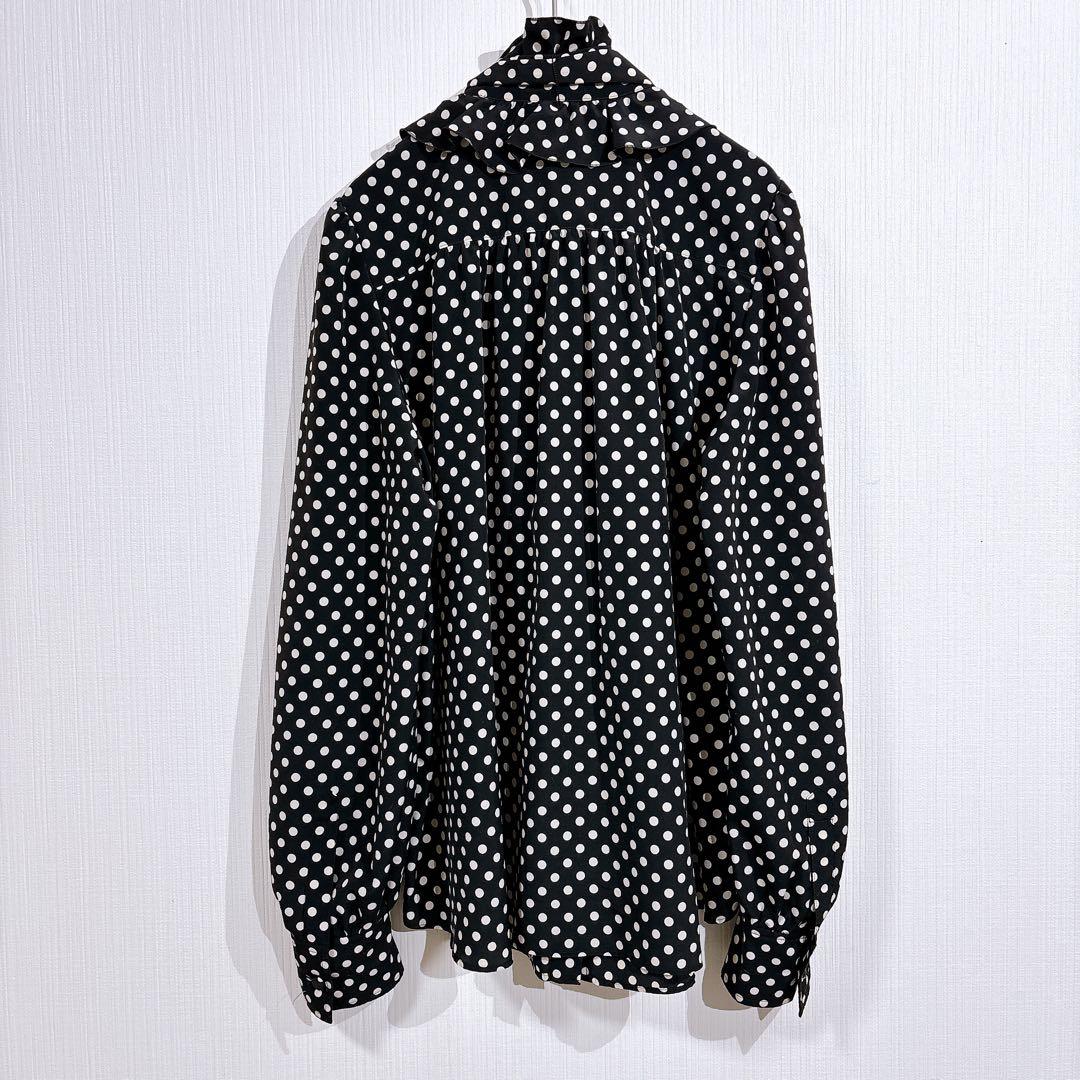 【美品】 ルルウィルビー　デシンドットフリルボウタイブラウス　リボン　シャツ
