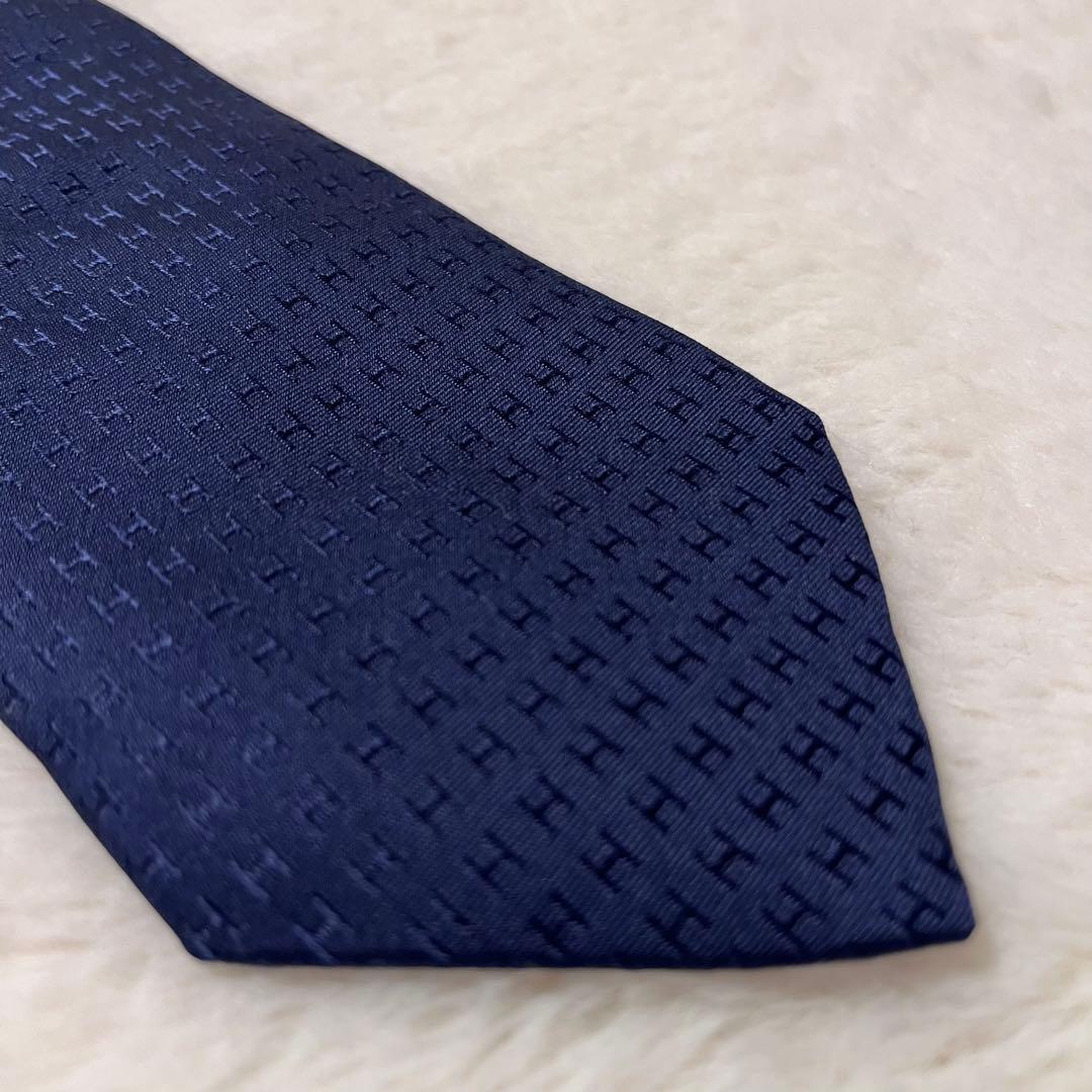 極美品！ エルメス ネクタイ H柄 ファソネ ネイビー
