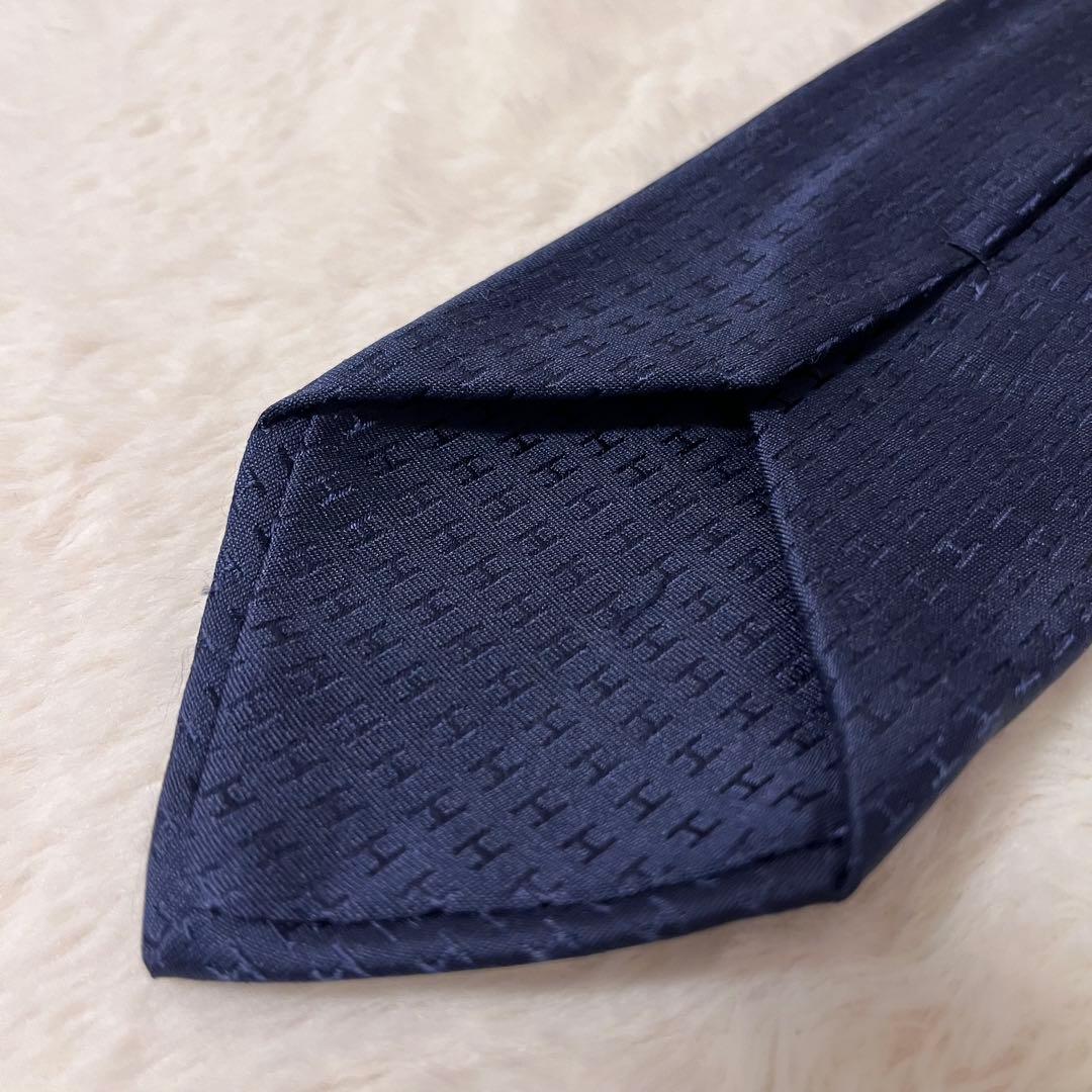 極美品！ エルメス ネクタイ H柄 ファソネ ネイビー