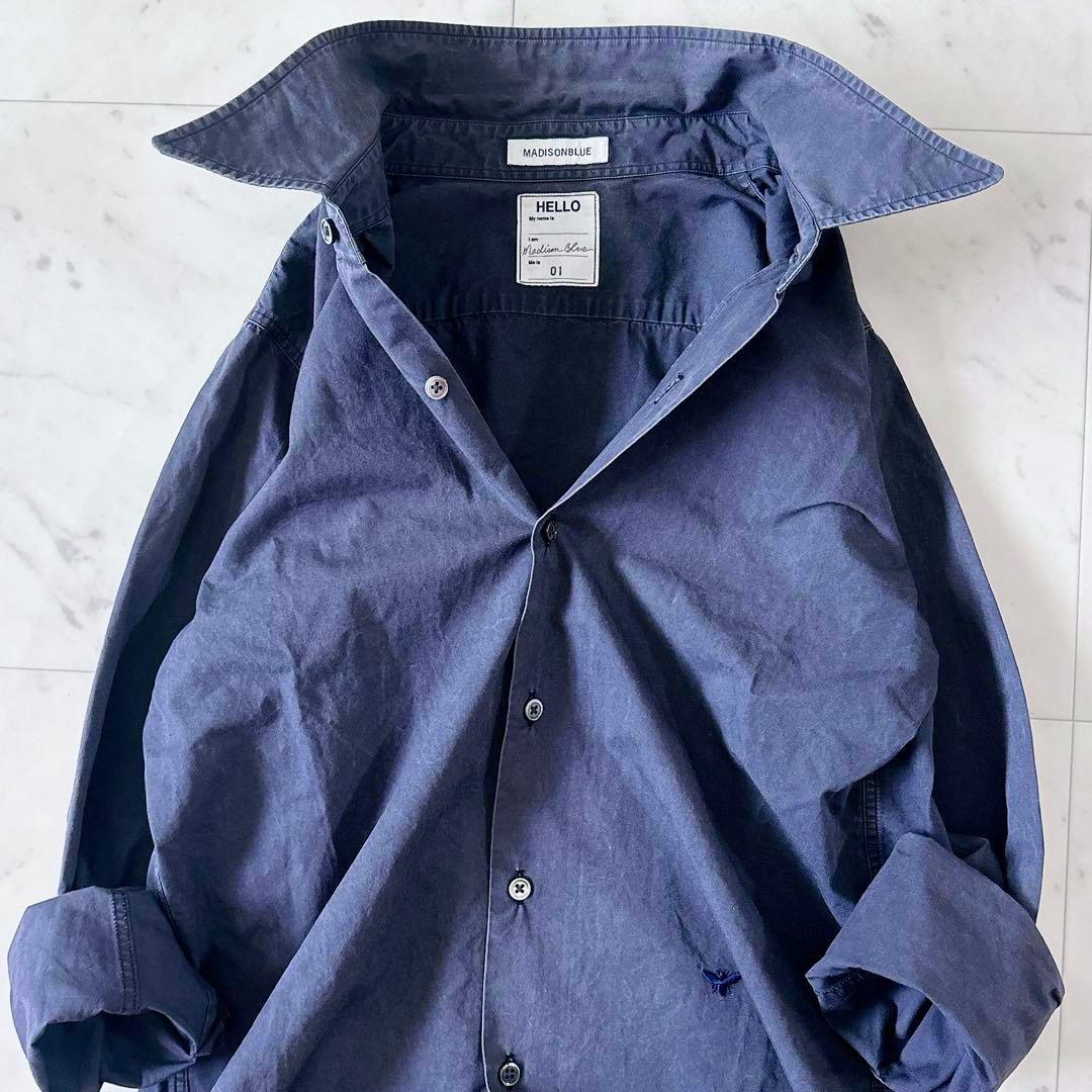 【極美品】マディソンブルー ローカラー マダムシャツ ネイビー　綿(01)