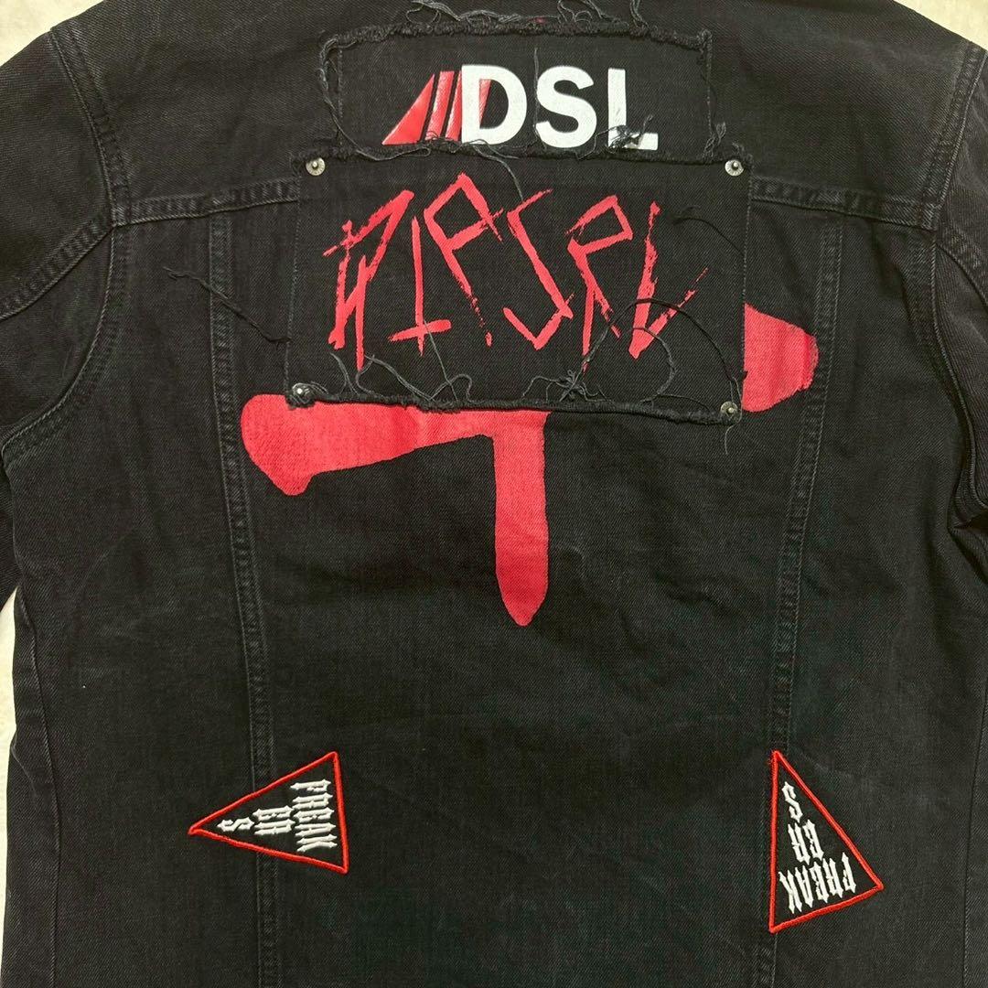 DIESEL ブラックデニムジャケット　ダメージ　ワッペン　黒　 M