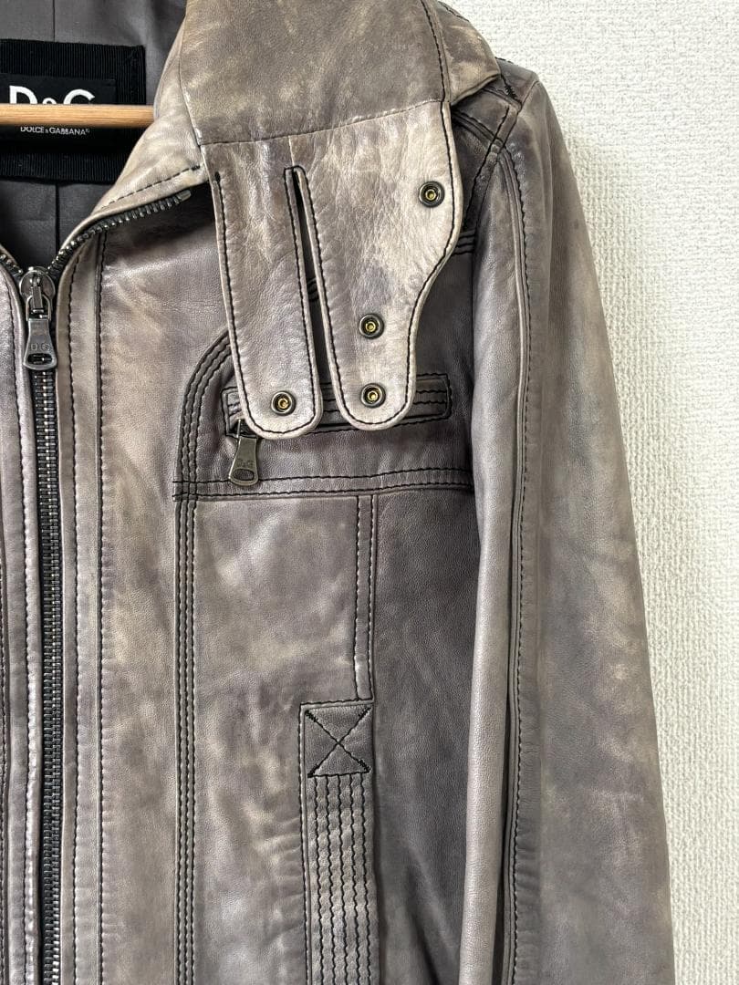 D&G ドルチェ＆ガッバーナ ラムレザー ジャケット 46 グレー