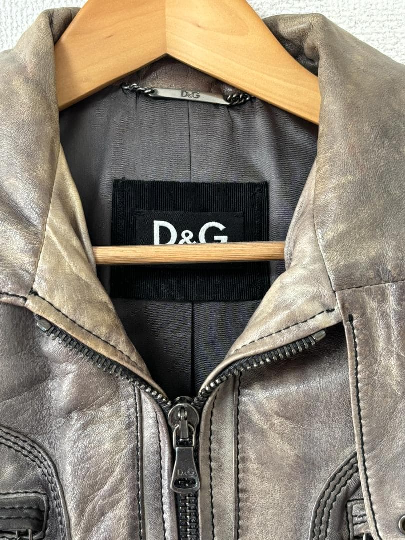 D&G ドルチェ＆ガッバーナ ラムレザー ジャケット 46 グレー