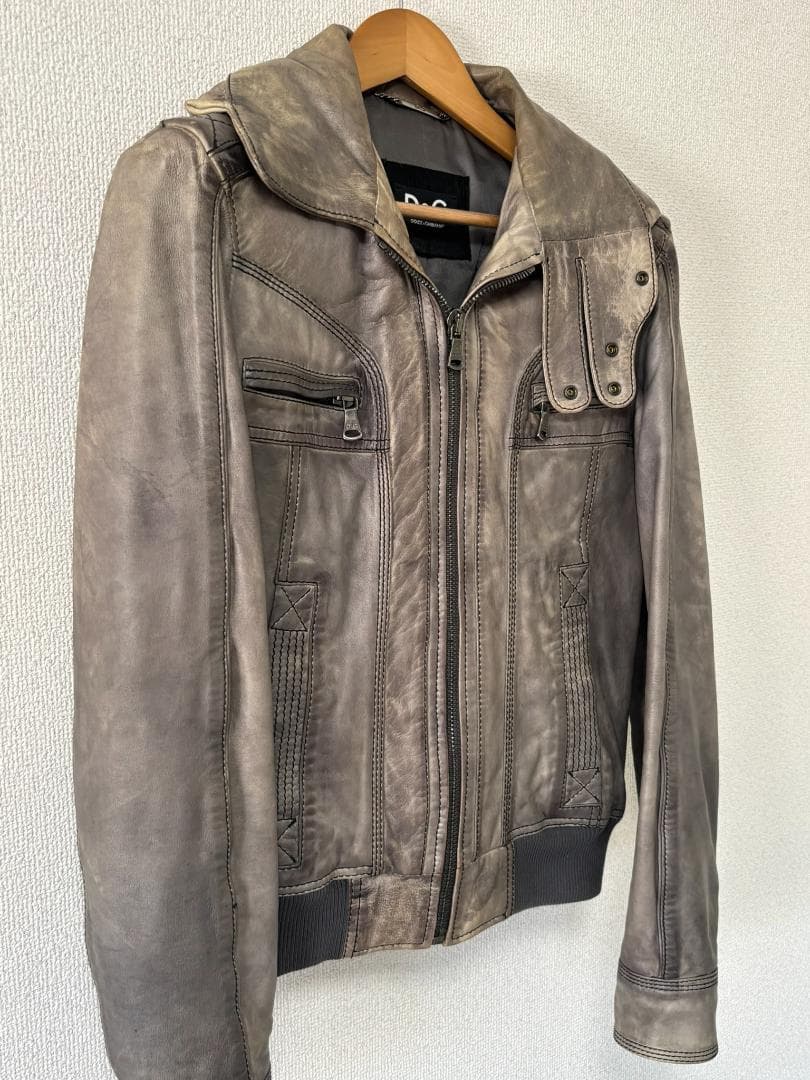 D&G ドルチェ＆ガッバーナ ラムレザー ジャケット 46 グレー