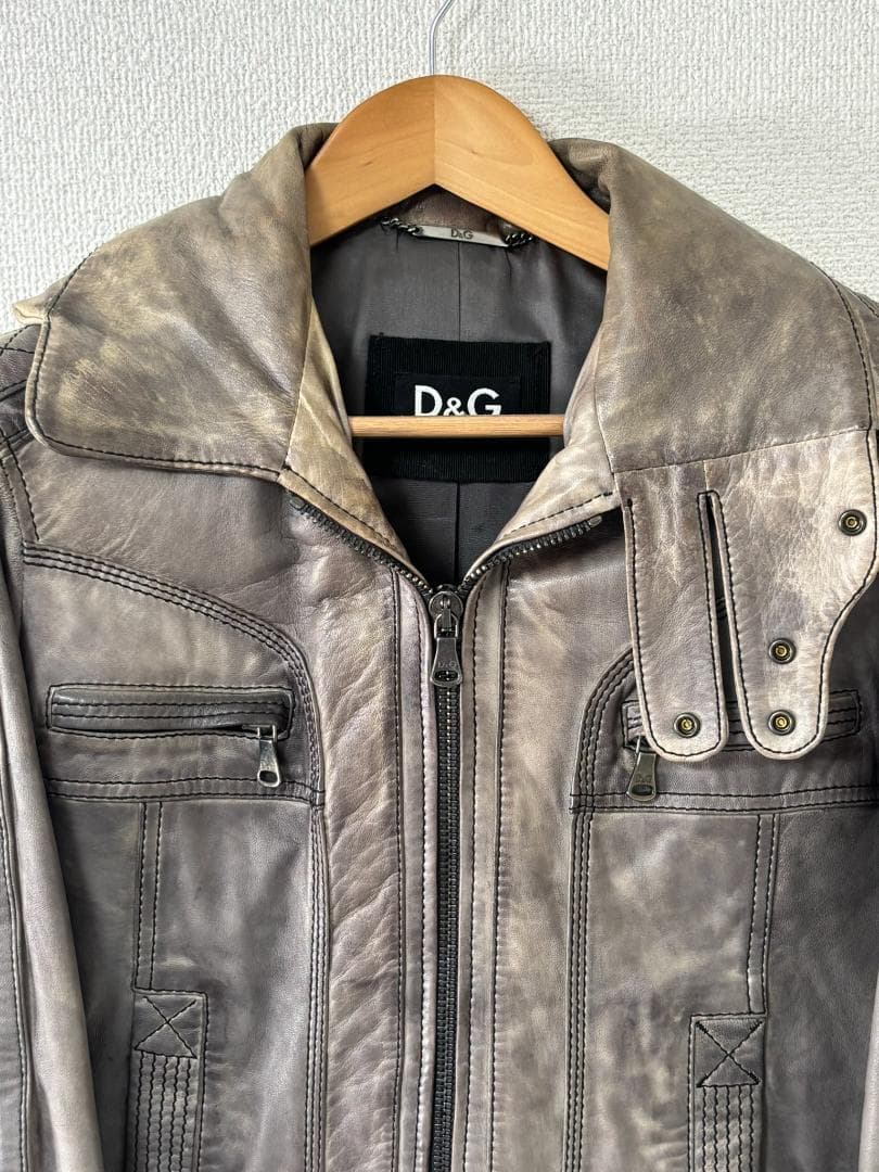 D&G ドルチェ＆ガッバーナ ラムレザー ジャケット 46 グレー