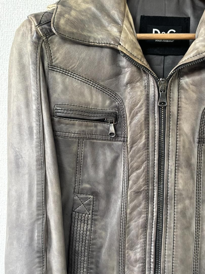 D&G ドルチェ＆ガッバーナ ラムレザー ジャケット 46 グレー