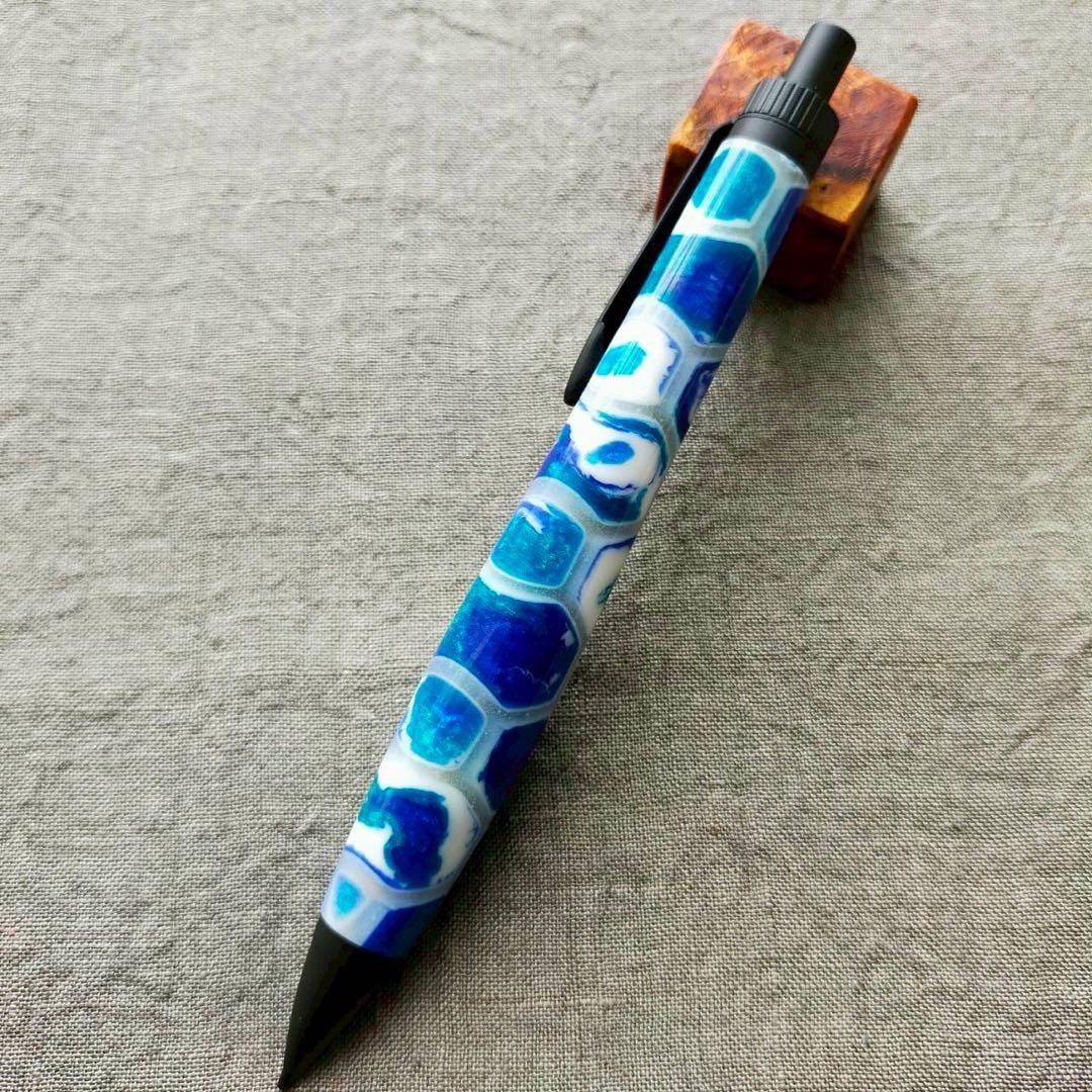 【氷河】　蓄光レジン　ハンドメイド　シャープペン　0.5mm　ブラック